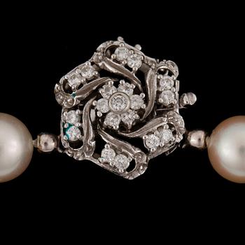A cultured pearl necklace.