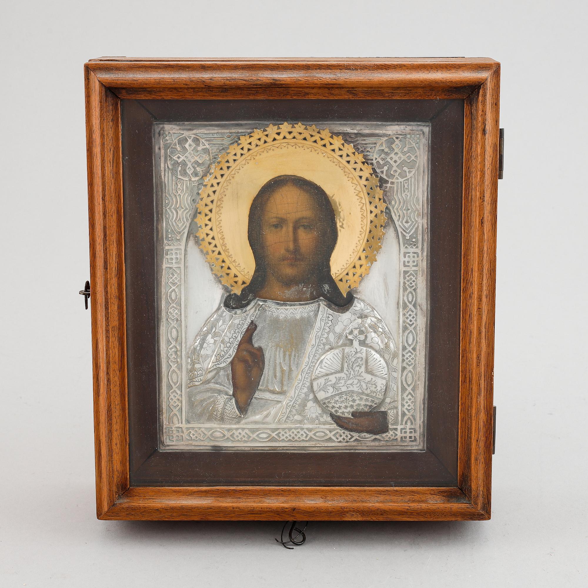 ICON, Russia, 20th Century, tempera on panel with brass ochlad.