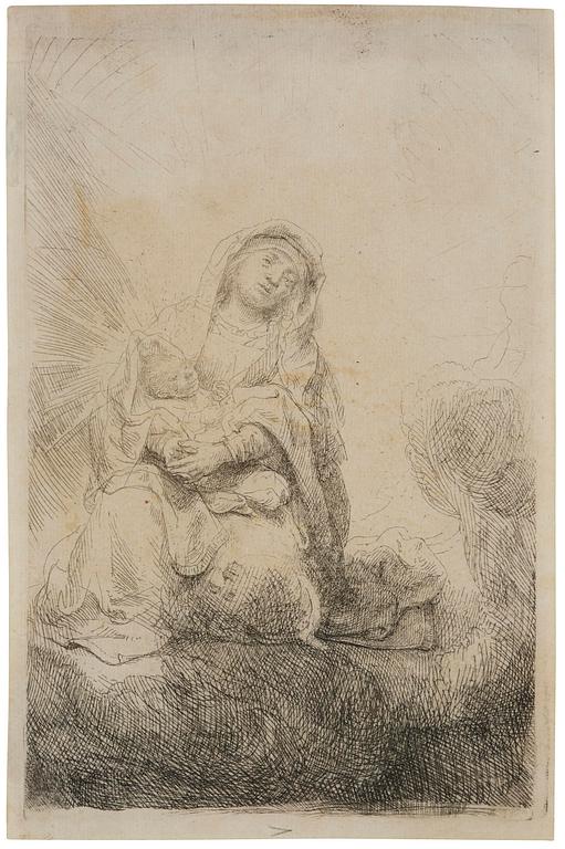 Rembrandt Harmensz van Rijn, "Virgin and child in the clouds".