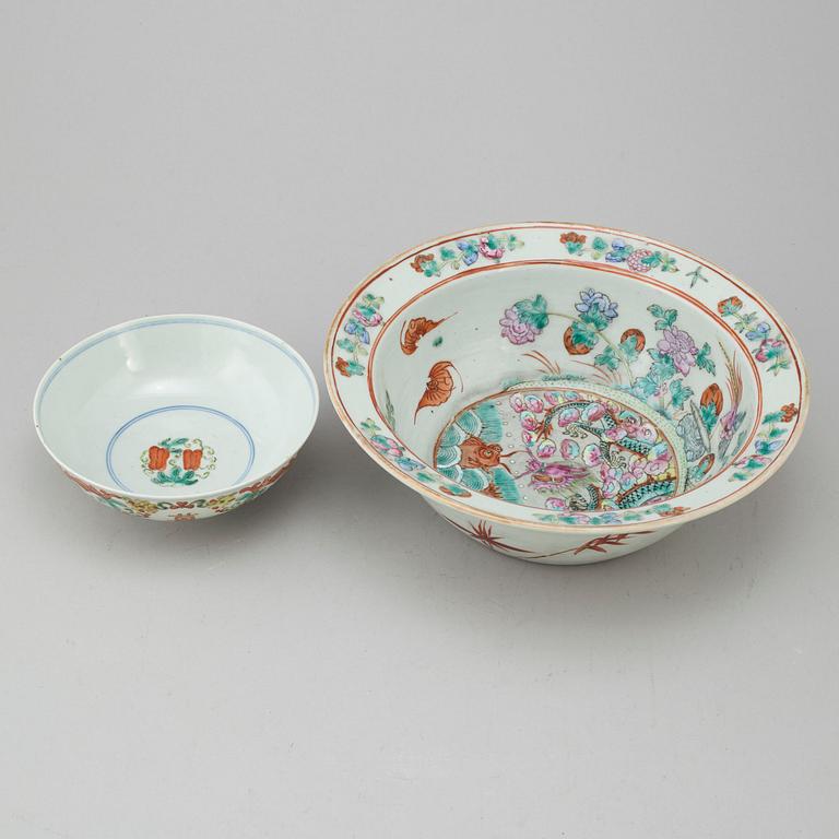 A famille rose wash basin and bowl, Qing dynasty, late 19th century,