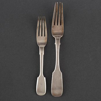 Eightteen Russian19th Century silver forks from various makers.