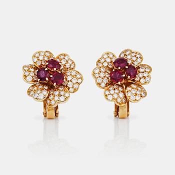 A pair of ruby and brilliant-cut diamond earrings. Total carat weight of diamonds circa 2.00 cts.