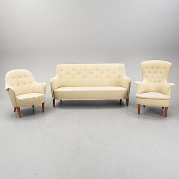 Carl Malmsten, soffa "Konsert", fåtölj "Cirkus" och fåtölj "Gamla Stan".