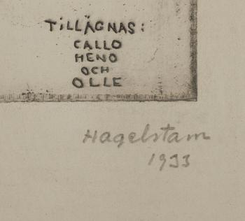 HJALMAR HAGELSTAM, etsning 18/25, signerad och daterad 1933.