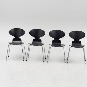 Arne Jacobsen, stolar, 4 st, "Myran", Fritz Hansen, Danmark, 1900-talets andra hälft.