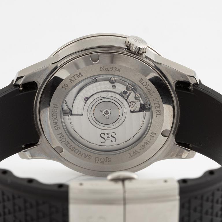 Sjöö Sandström, Royal Steel, Worldtimer, "Karlsfälts Collection", wristwatch, 41 mm.