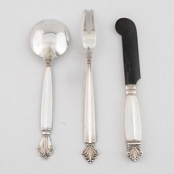 Johan Rohde, cutlery, 3 pieces, silver, model Dronning/Acanthus, Georg Jensen, Denmark.