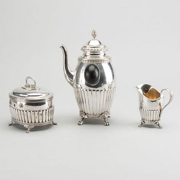 KAFFESERVIS, silver, 3 delar, gustaviansk stil,  bland annat AG Dufva Stockholm 1916.
