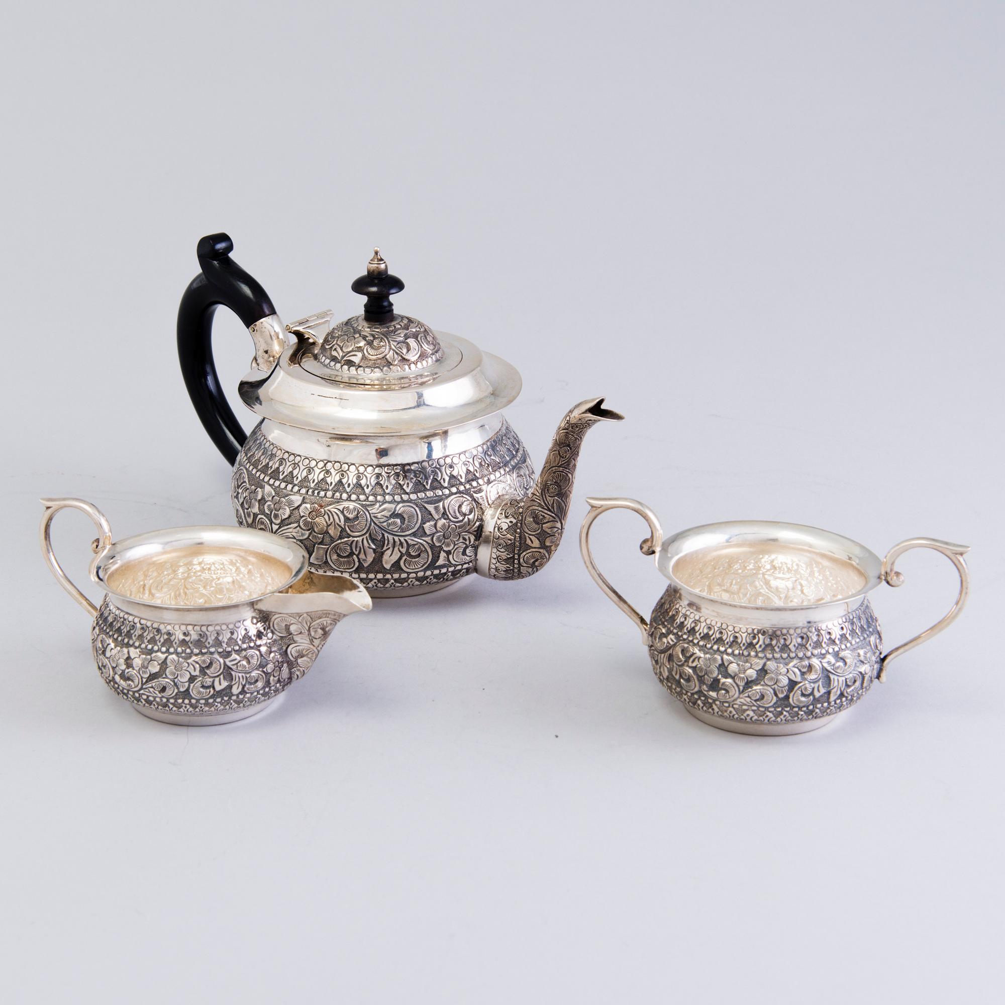 A 3-piece silver tea set, India, 20th Century.