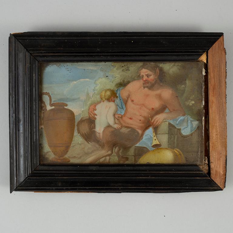 Three glass paintings, ca 1800.