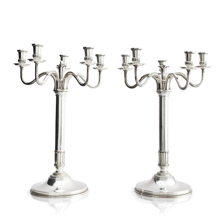 Atelier Borgila, a pair of silver candelabra, design Erik Fleming, Stockholm 1947.