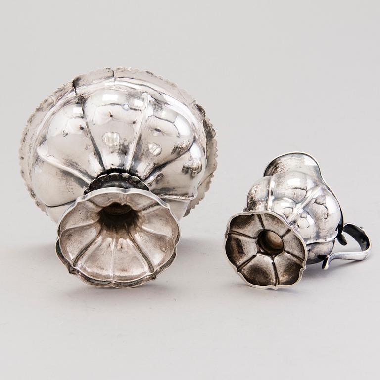 A silver sugar bowl and cream jug, mark of Johan Niclas Chorin, Kokkola and Anders Johan Holming, Hämeenlinna 1892.