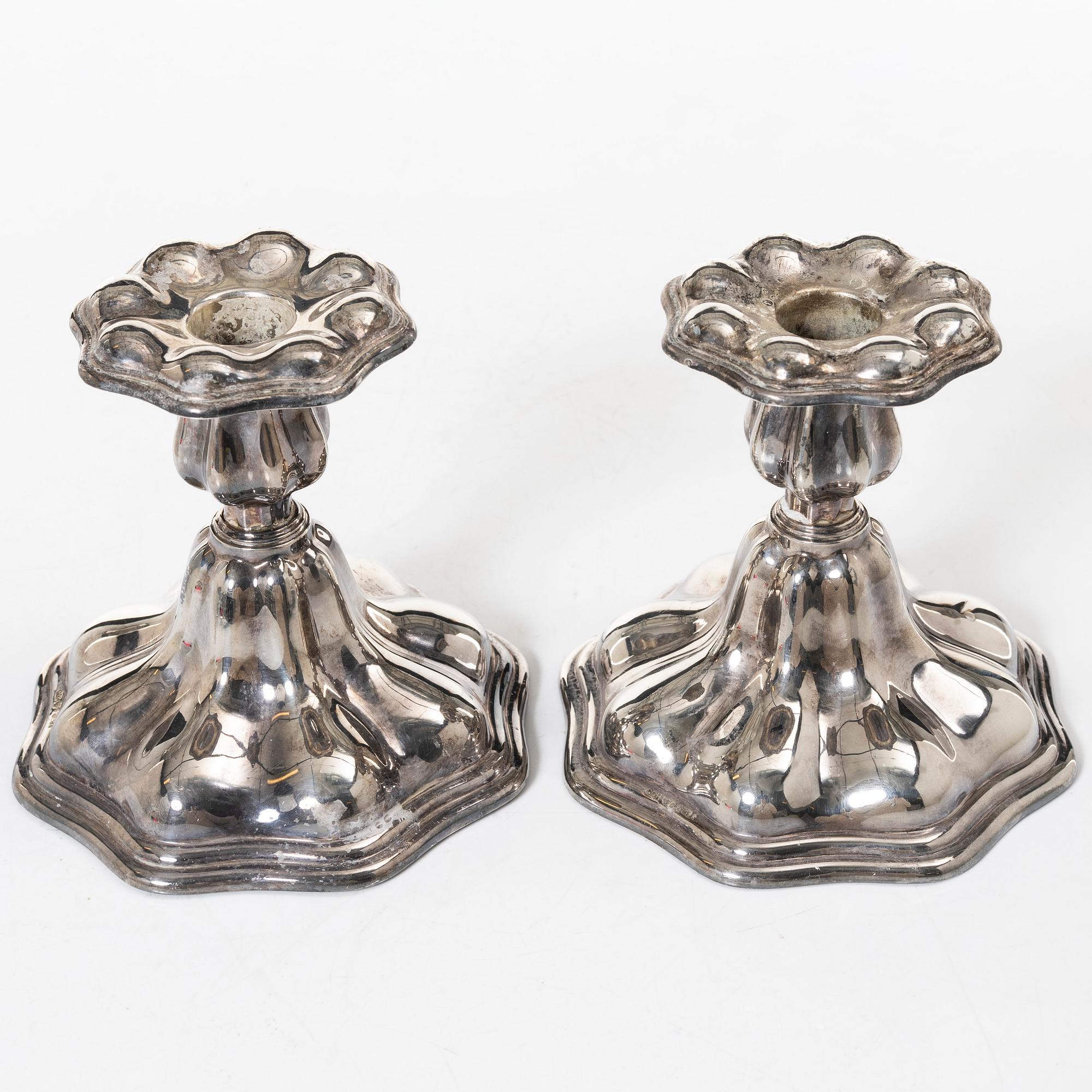 Ljusstakar, ett par, silver, C G Hallberg, 1955.