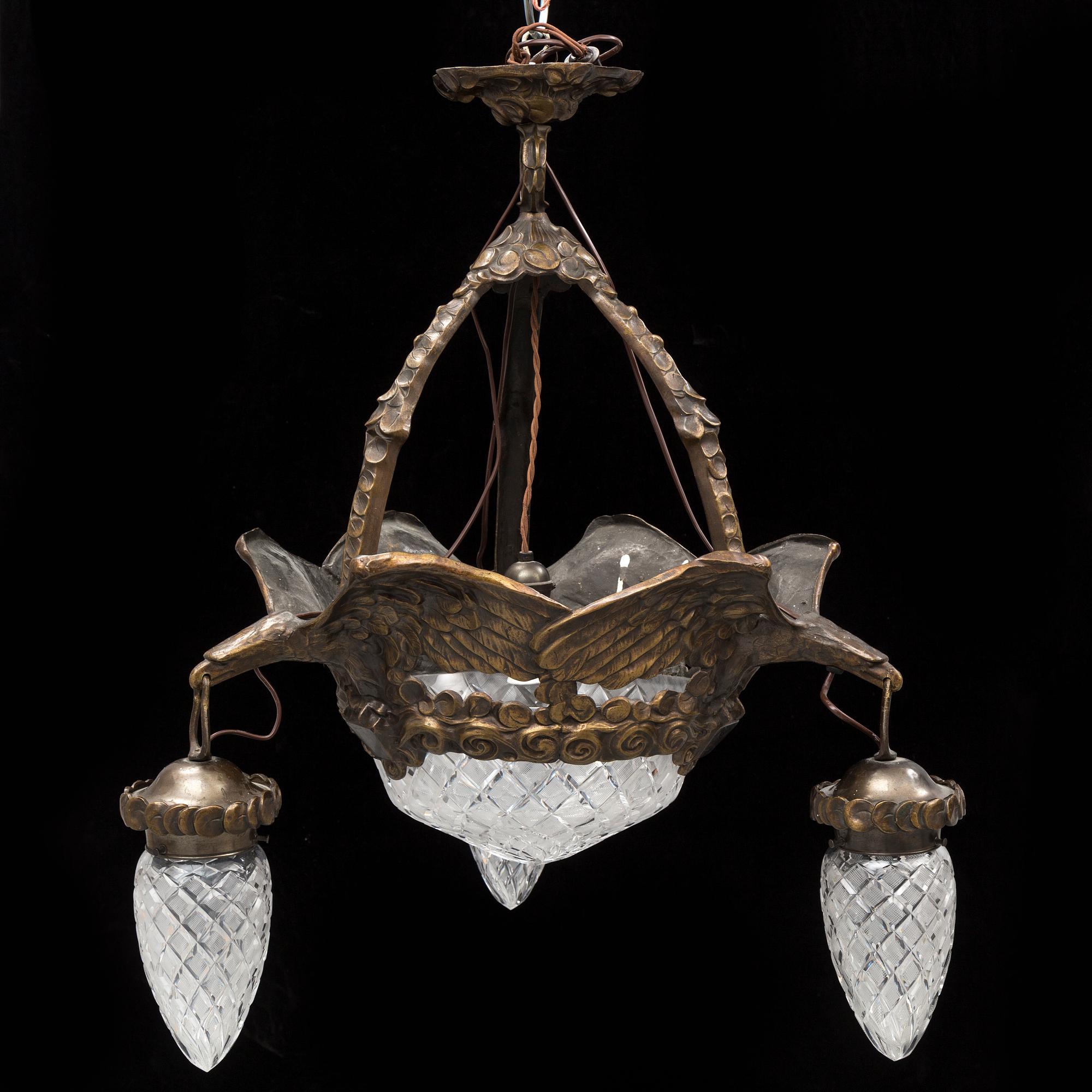 ALICE NORDIN, tillskriven, takarmatur, Böhlmarks Lampfabrik, jugend, 1910/20-tal.