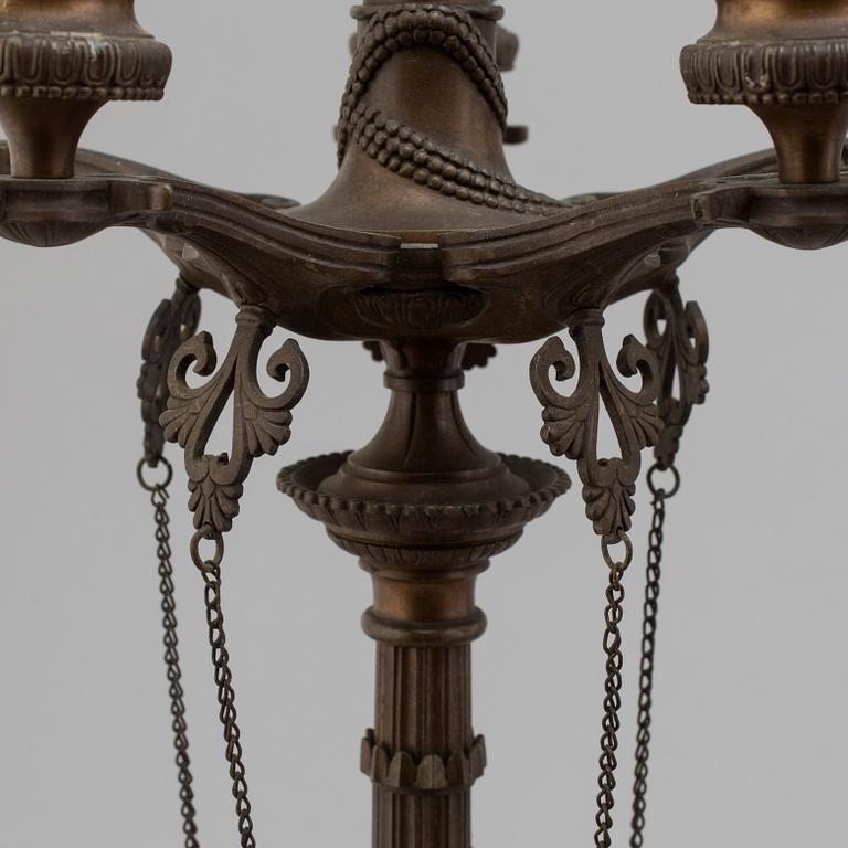 FERDINAND BARBEDIENNE, attributed to, a pair of 19th century bronze candelabra.