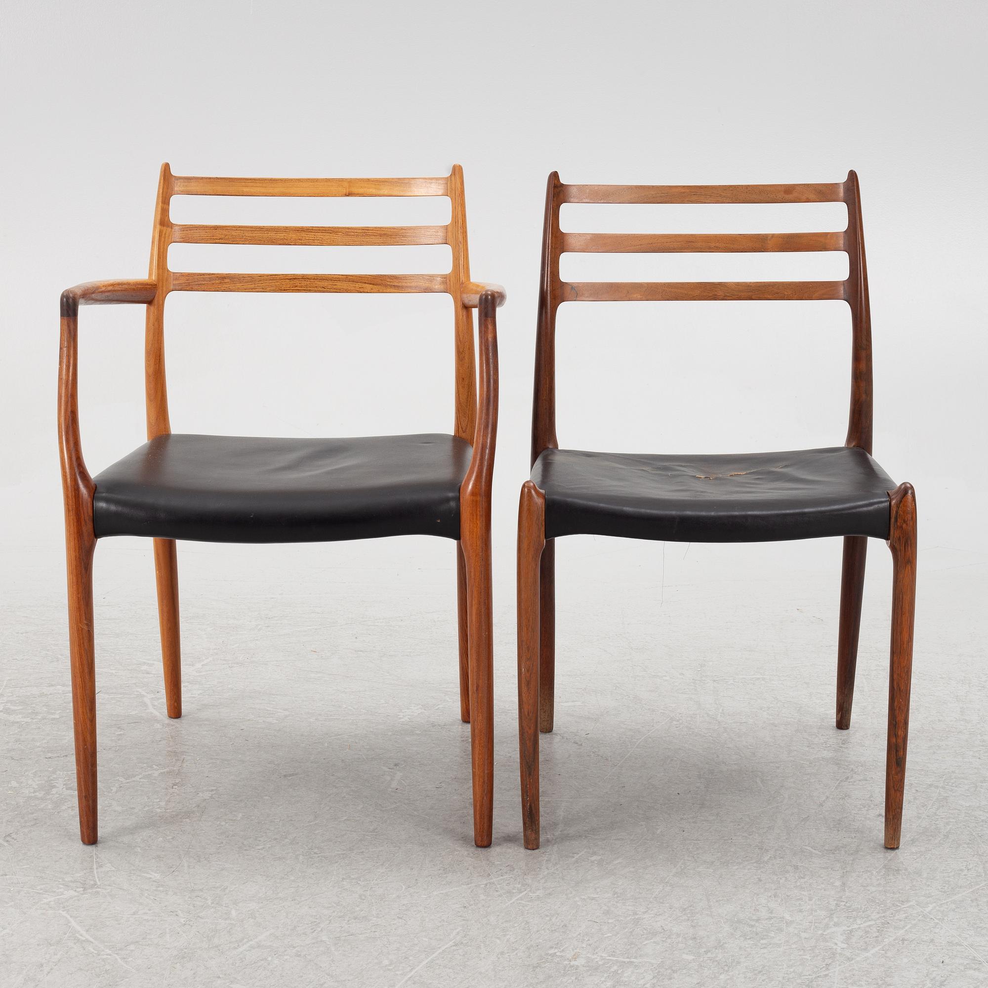Niels Otto Møller, a rosewood dining table and eight rosewood chairs, Poul Jeppesen & JL Möller, Denmark, 1960's.