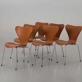 ARNE JACOBSEN, stolar 6 st "Sjuan" för Fritz Hansen Danmark 1900-talets andra hälft.