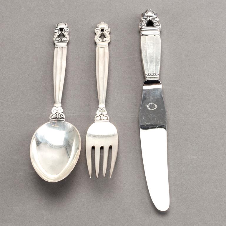 JOHAN ROHDE, an 82 piece set of Acorn sterling and stainless steel cutlery, Georg Jensen.