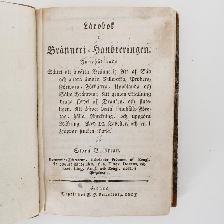 BOK, "Lärobok i bränneri-handteringen" av Sven Brisman, Skara, 1813.
