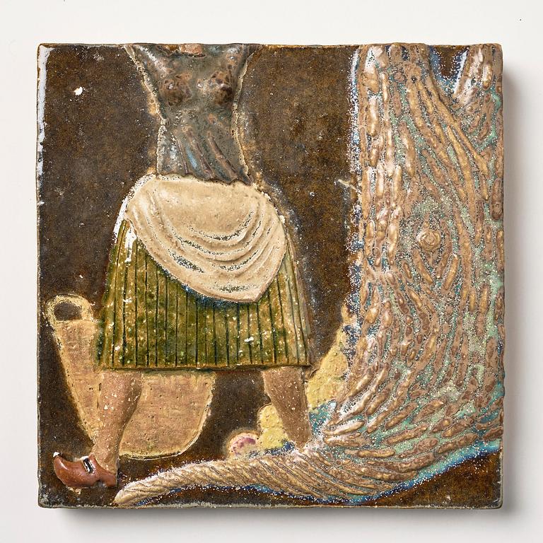 Stig Lindberg, a chamotte stoneware relief, four pieces, Gustavsberg Studio 1940s.
