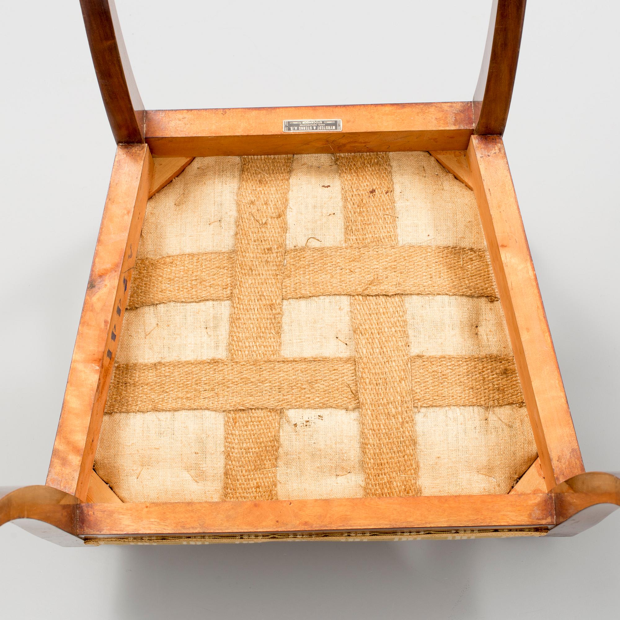 A pair of empire-style chairs by Myrstedt & Stern Stockholm, around 1900.