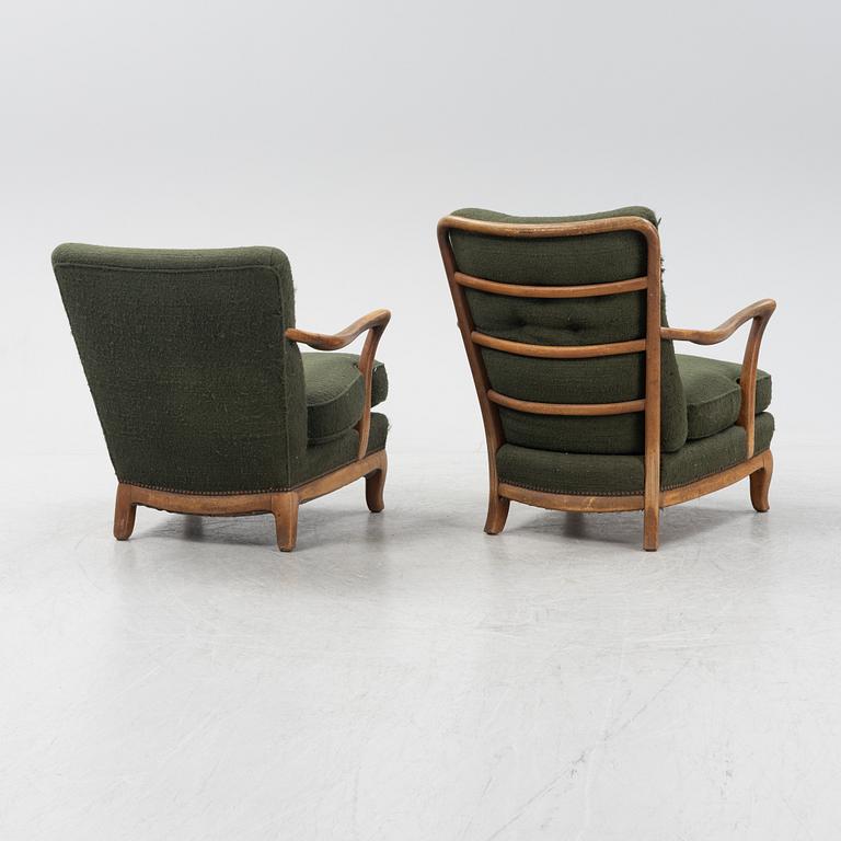 Two similiar Scandinavian Modern armchairs, 1940's/50's.