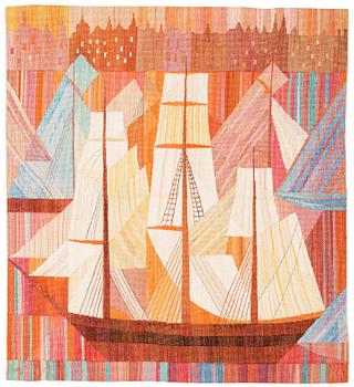 662. TAPESTRY. "Strandvägsskuta". Tapestry weave variant (gobelängvariant). 104,5 x 95 cm. Signed AB MMF MR.