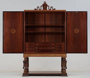 A Gösta Thorell Swedish Grace cabinet in stained birch, palisander, mahogany and other wood inlays, Stockholm 1930.