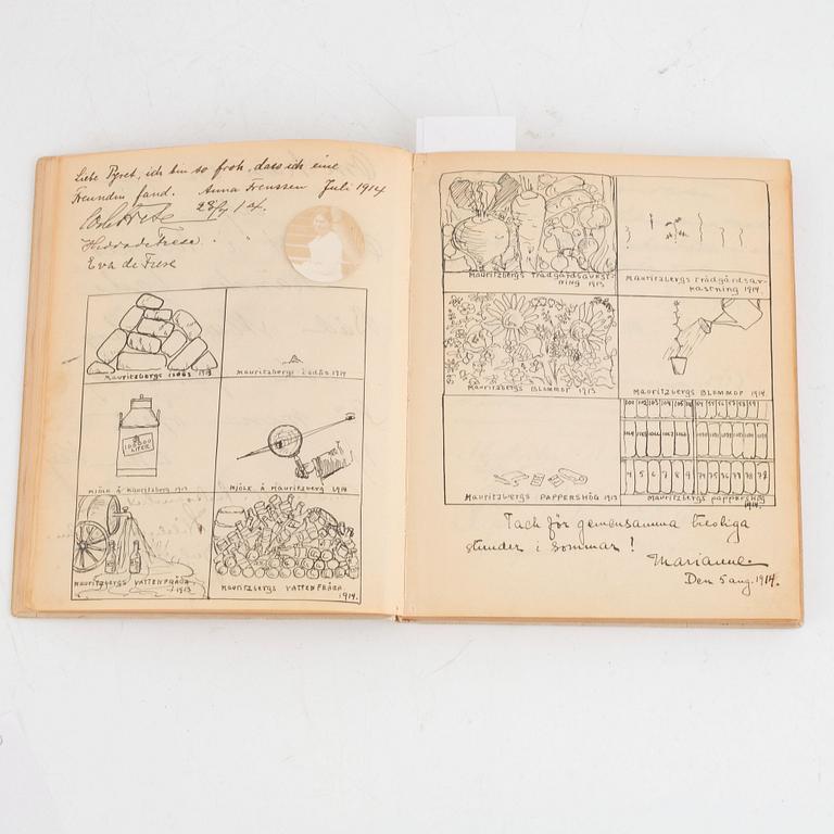 Gästbok med bidrag av bl. a. Ellen Key, Carl Milles och Heidenstam.