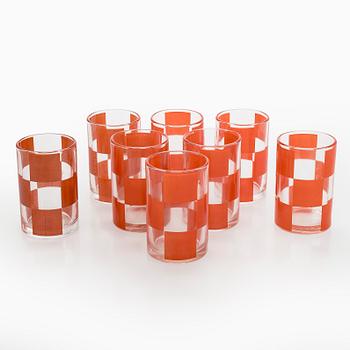 Hilkka Rahikainen, juomalaseja, 8 kpl, "Ruutu" Marimekko, Finland 1960-tal.