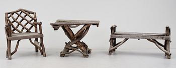 TRÄDGÅRDGRUPP, sk Grenmöbler, 3 delar, 1900-tal.