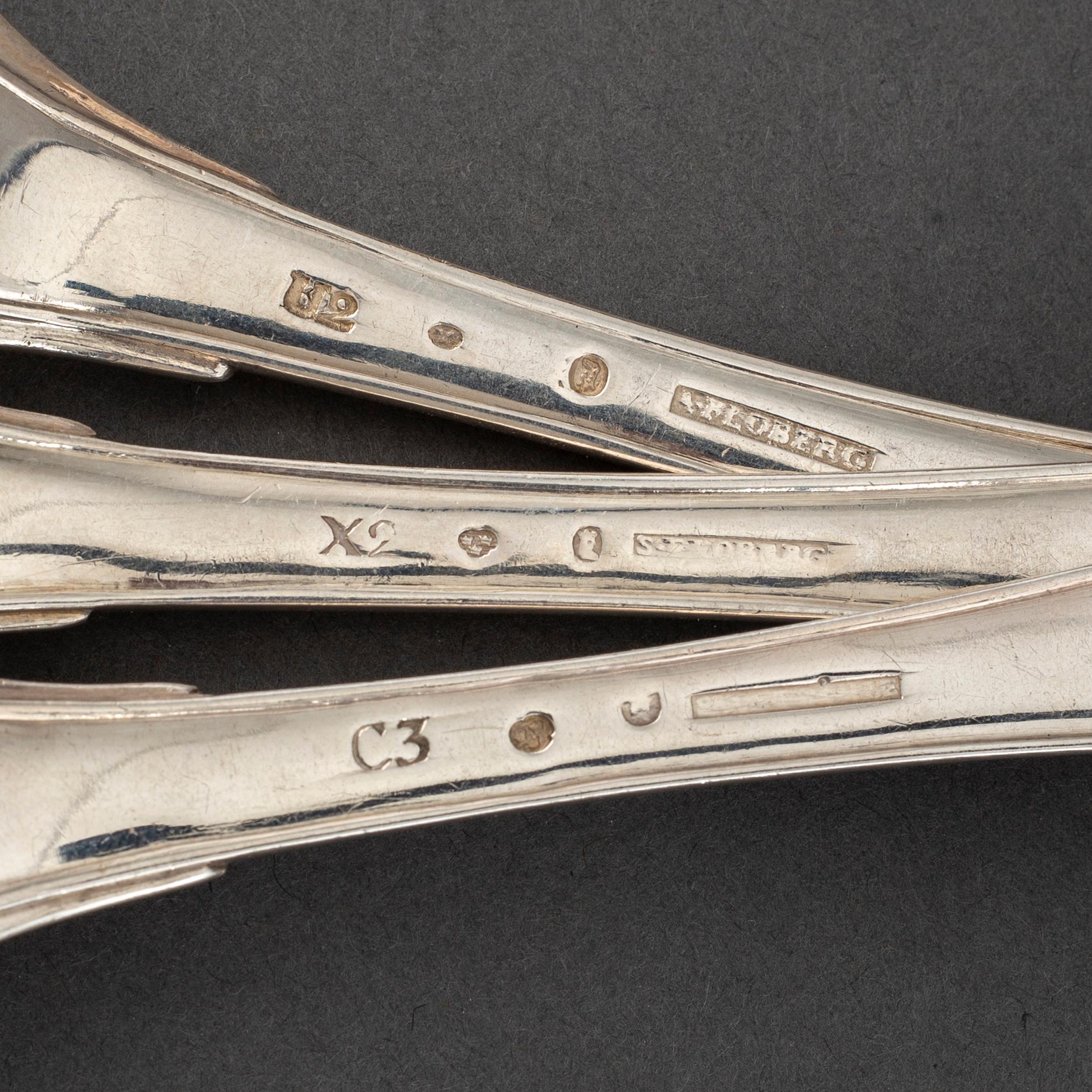 Matgafflar 12 st, silver, av Westerstråhle och Floberg, Stockholm 1802-1809.