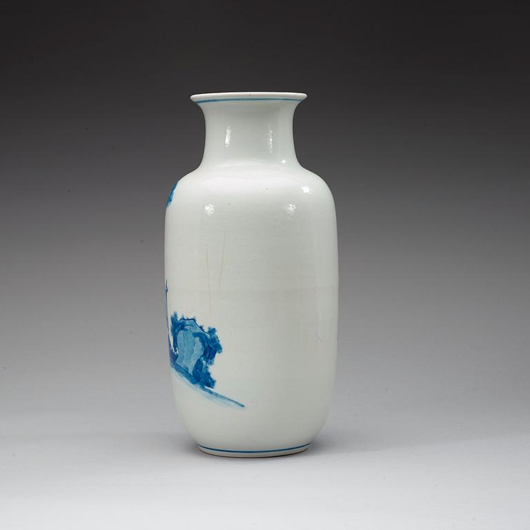 A blue and withe vase, 20th Century with Kangxi six character mark.