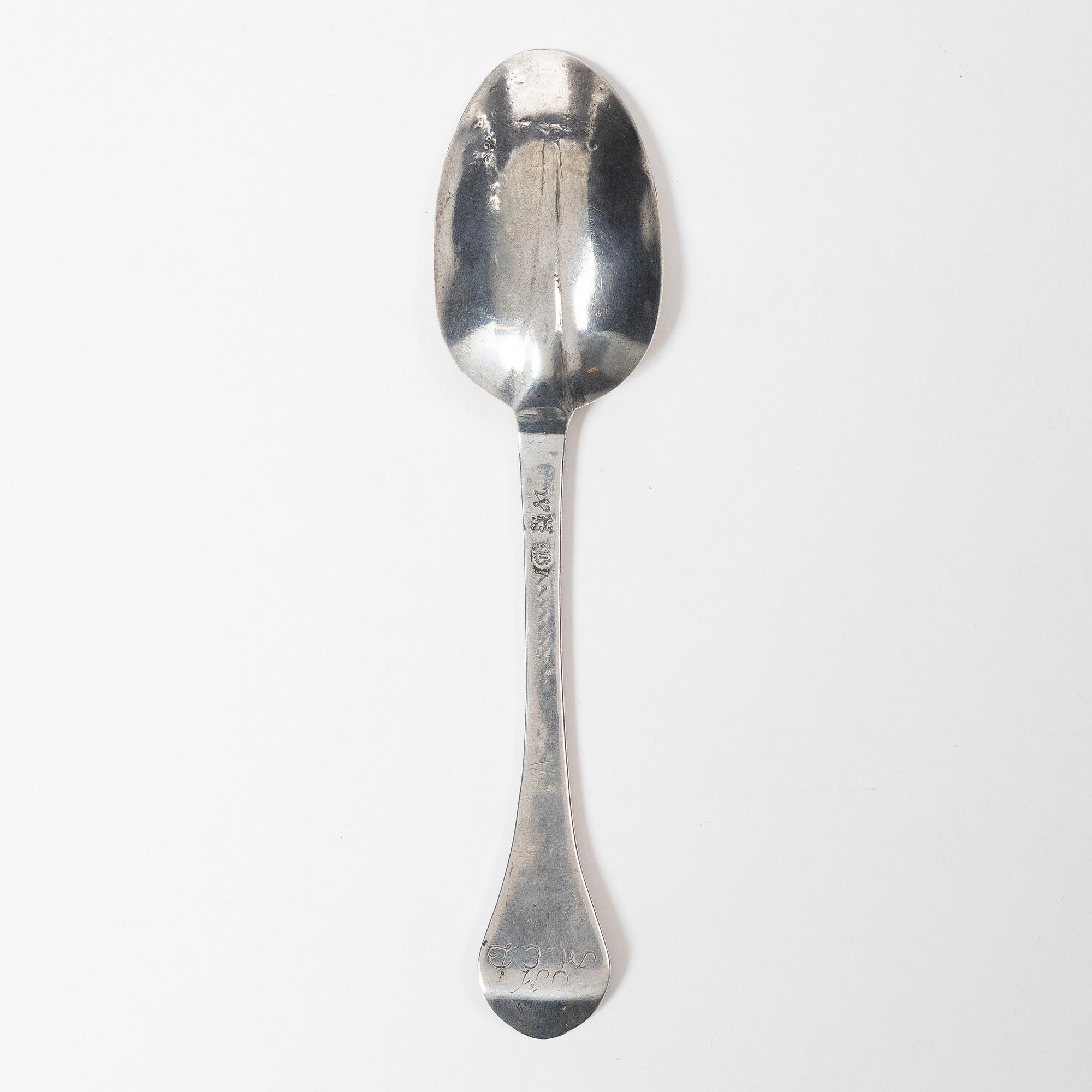 A Swedish silver rat-tail spoon, mark of Jacob Brunck, Stockholm 1733.