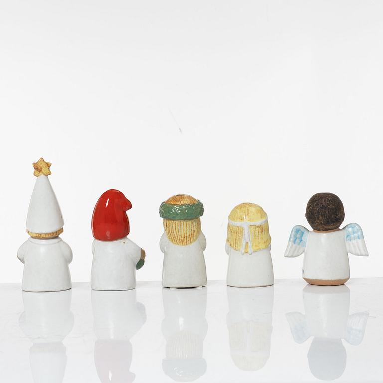 Lisa Larson, a set of five stoneware figurines, including from the series 'Adventsbarn', Gustavsberg.