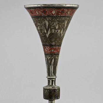BÄGARE, 2 st, förtent mässing, troligen Ryssland, 1800-tal.
