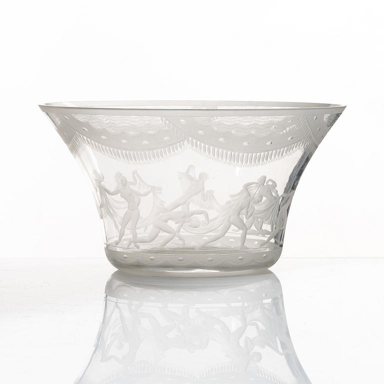 Simon Gate, a bowl, "Slöjdansen", Orrefors, Sweden, early 20th century.