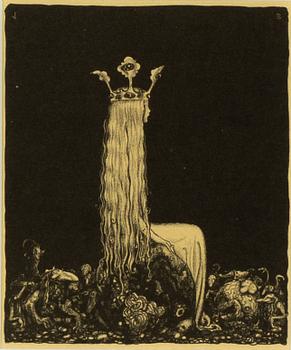 John Bauer, litografi, ur sviten: "Troll" 1915. Signerad JB i trycket.