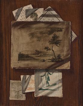 Sebastiano Lazarri Attributed to, Trompe l'oeil wit drawings and playing cards a pair.