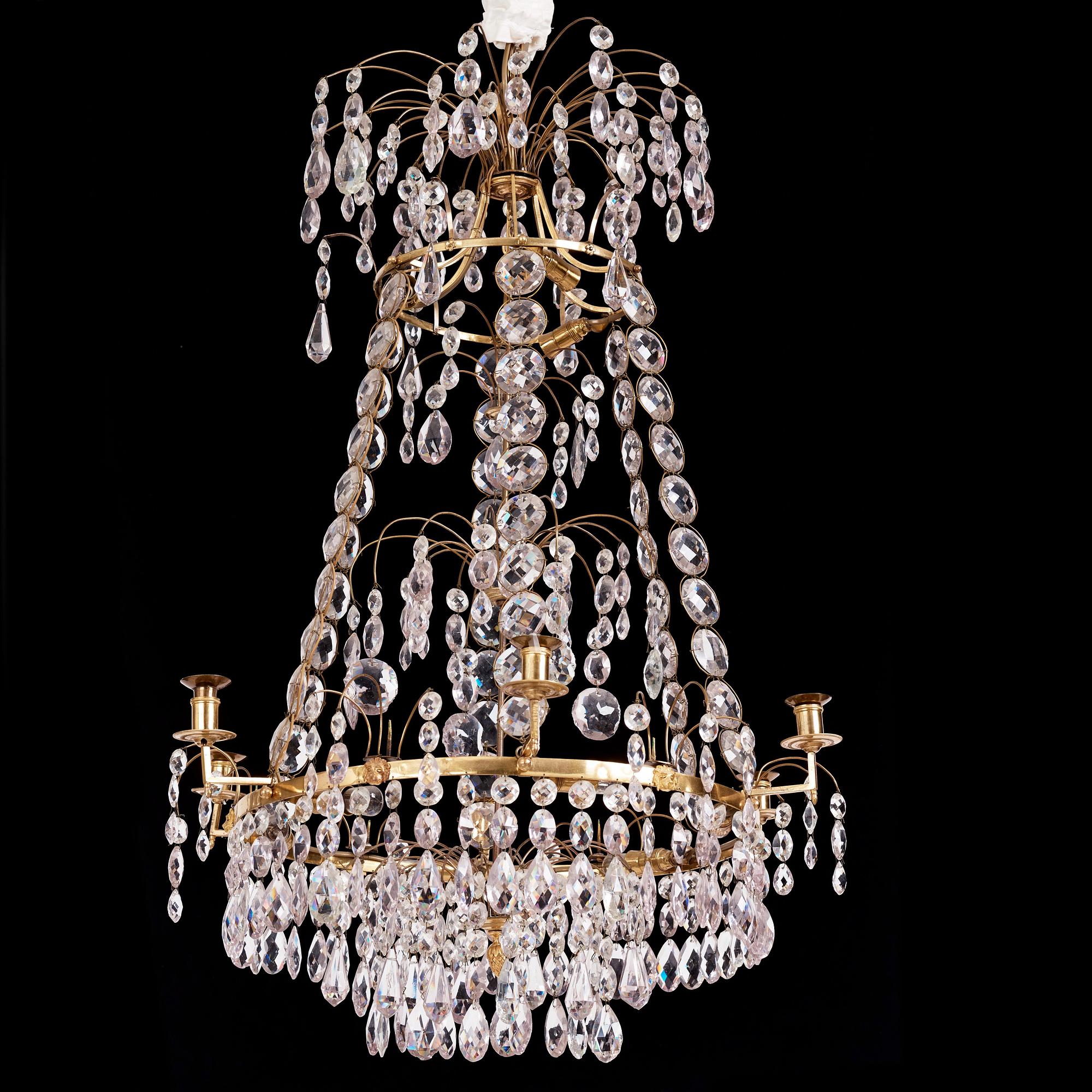 Ljuskrona, för sex ljus, Stockholmsarbete 1700-talets senare del, Gustaviansk.