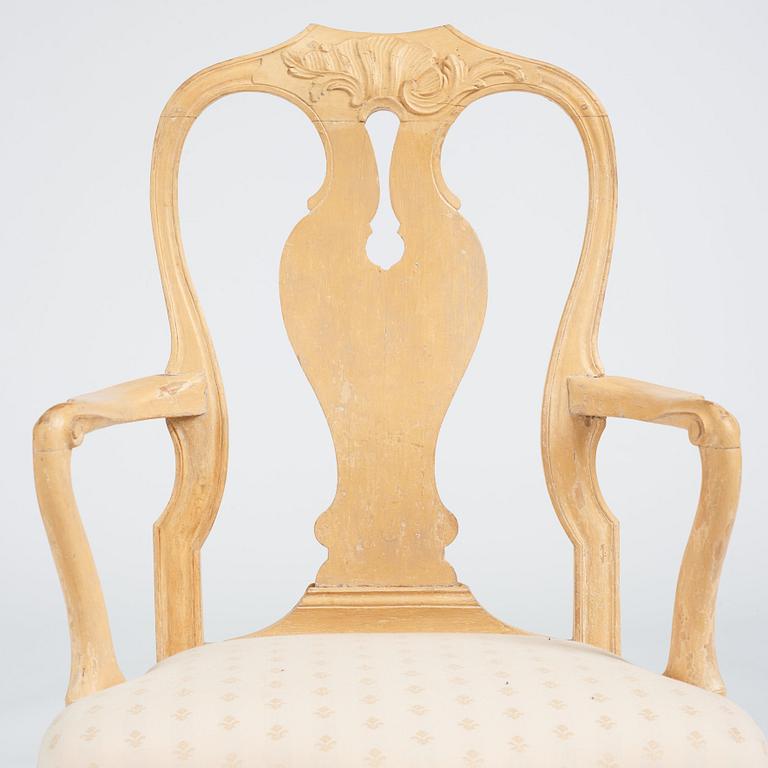 A set of four (3+1) Swedish Rococo armchairs.