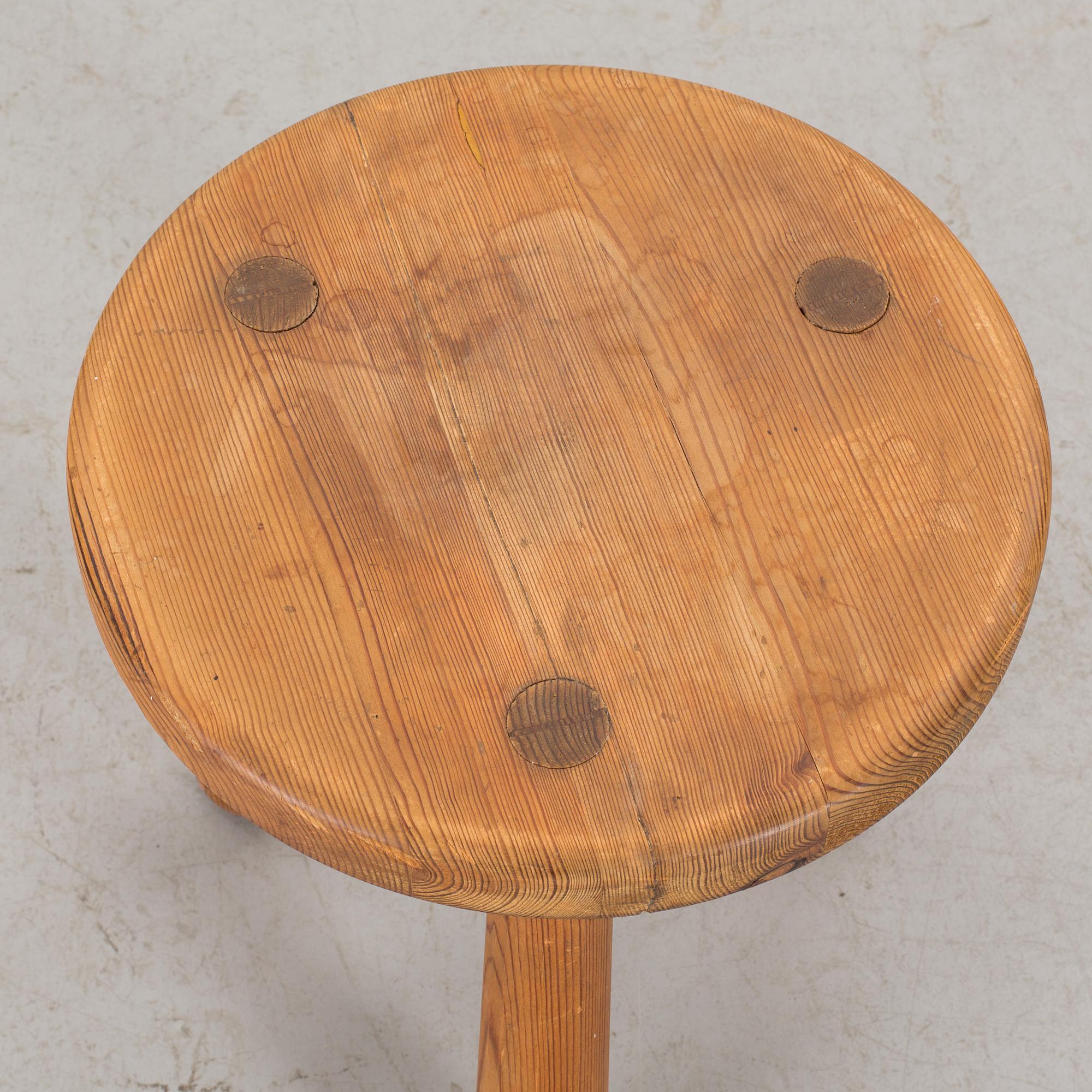 Axel Einar Hjorth, a stained pine 'Utö' stool, Nordiska Kompaniet, Sweden, 1930's.