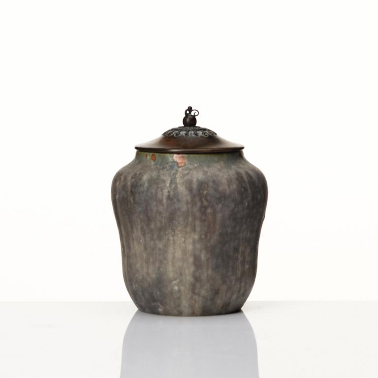 Patrick Nordström, a stoneware vase with bronze cover, Royal Copenhagen, 1918.