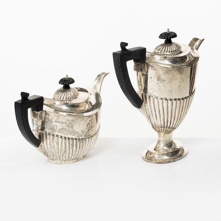 Kaffe- och teservis, 4 delar, silver, empirestil, AC Bloxham Ltd, Birmingham 1925.