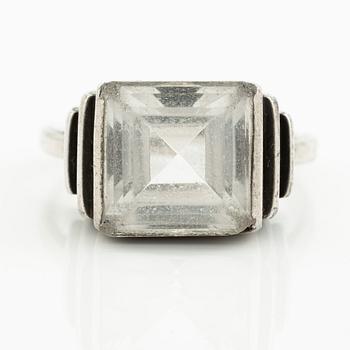 Wiwen Nilsson, ring, silver med fasettslipad bergkristall, Lund 1939.