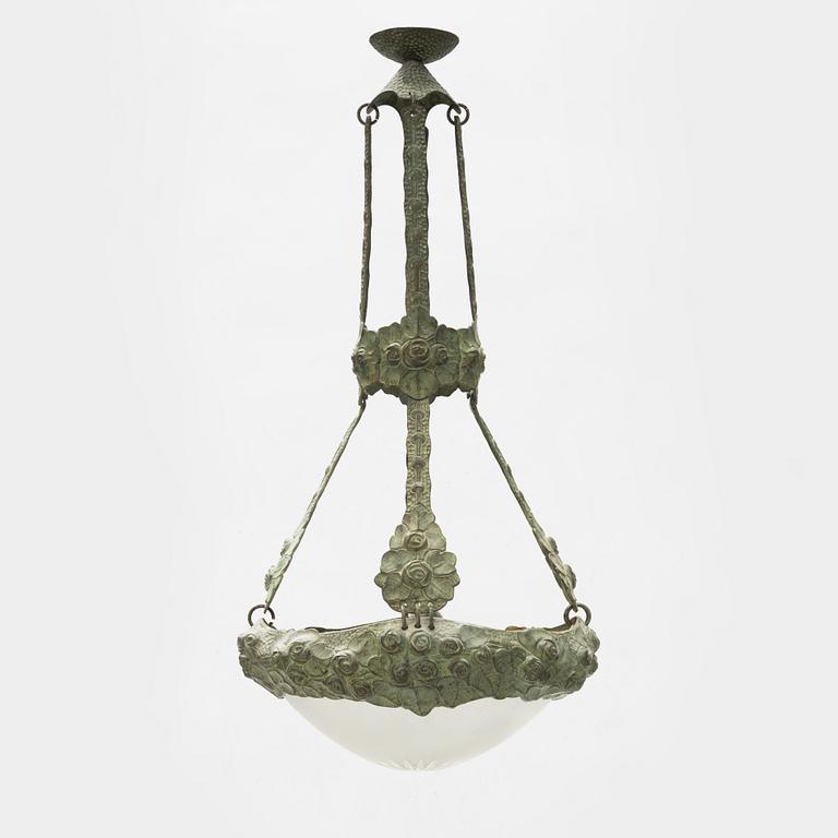 Alice Nordin, taklampa, jugend, patinerad brons, omkring 1900.