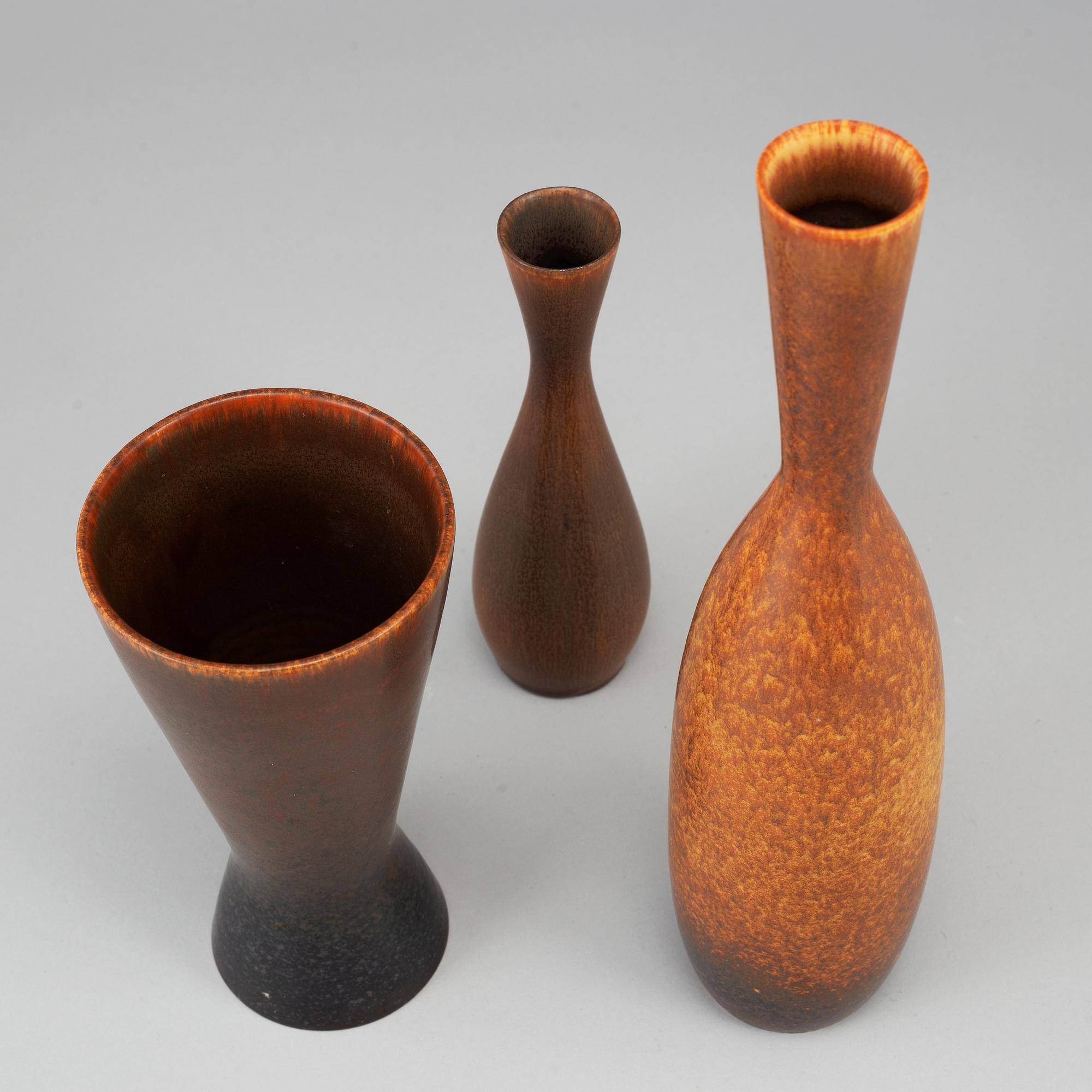 CARL-HARRY STÅLHANE, vaser, 3 st, stengods, Rörstrand.