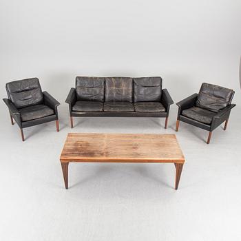 A Hans Olsen mid 20th century Danish Modern sofa, pair of lounge chairs and coffee table for CS-Möbler, Denmark.