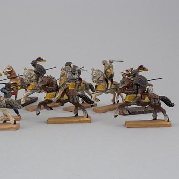 A 26 piece collection of toy knights and horses, mainly Lineol from Germany, mid 20th century.