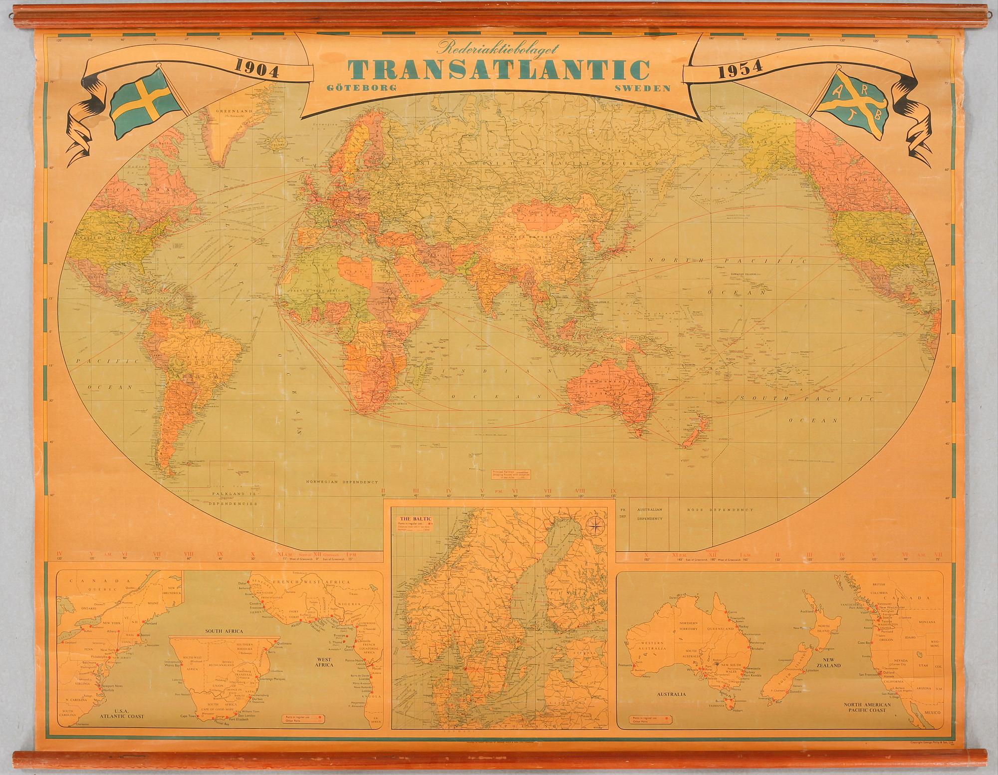 A map over the routs of Transatlantic in Gothenburg, 1950s. - Bukowskis